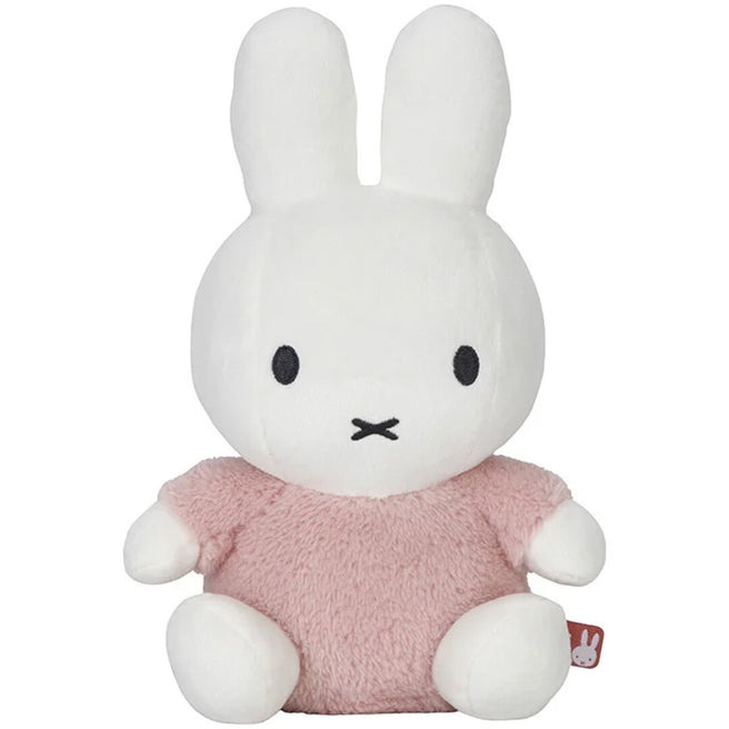 Nijntje-miffy fluffy knuffelkonijn met roze lijfje.