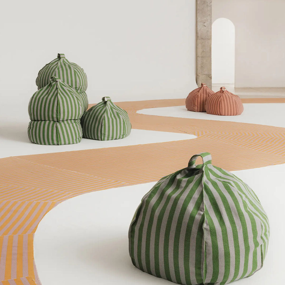 Nobodinoz zitzak rond vibes - green blue stripes | ilovespeelgoed