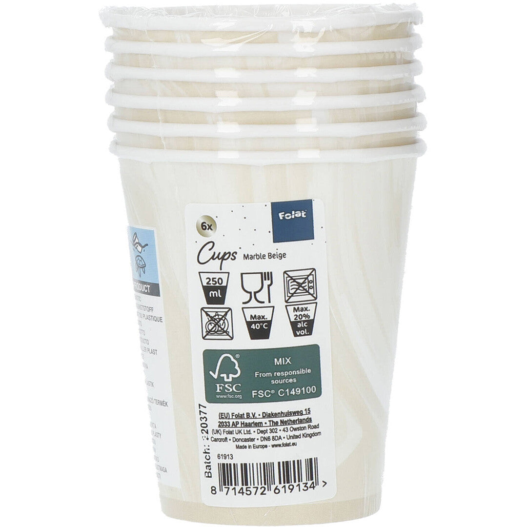 papieren bekers marmer beige - 6st | 61913 | 1