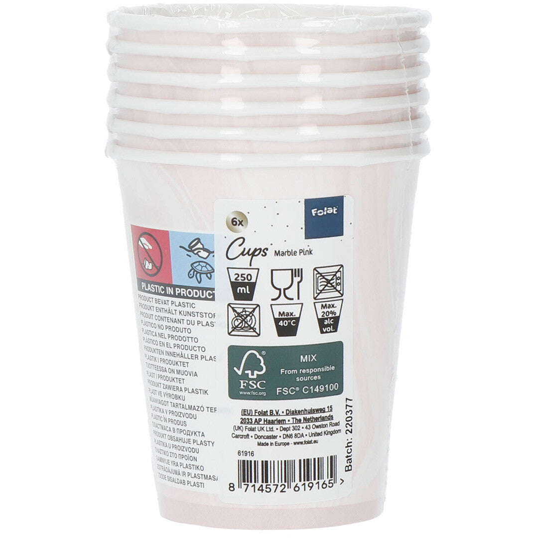 papieren bekers marmer roze - 6st | 61916 | 1