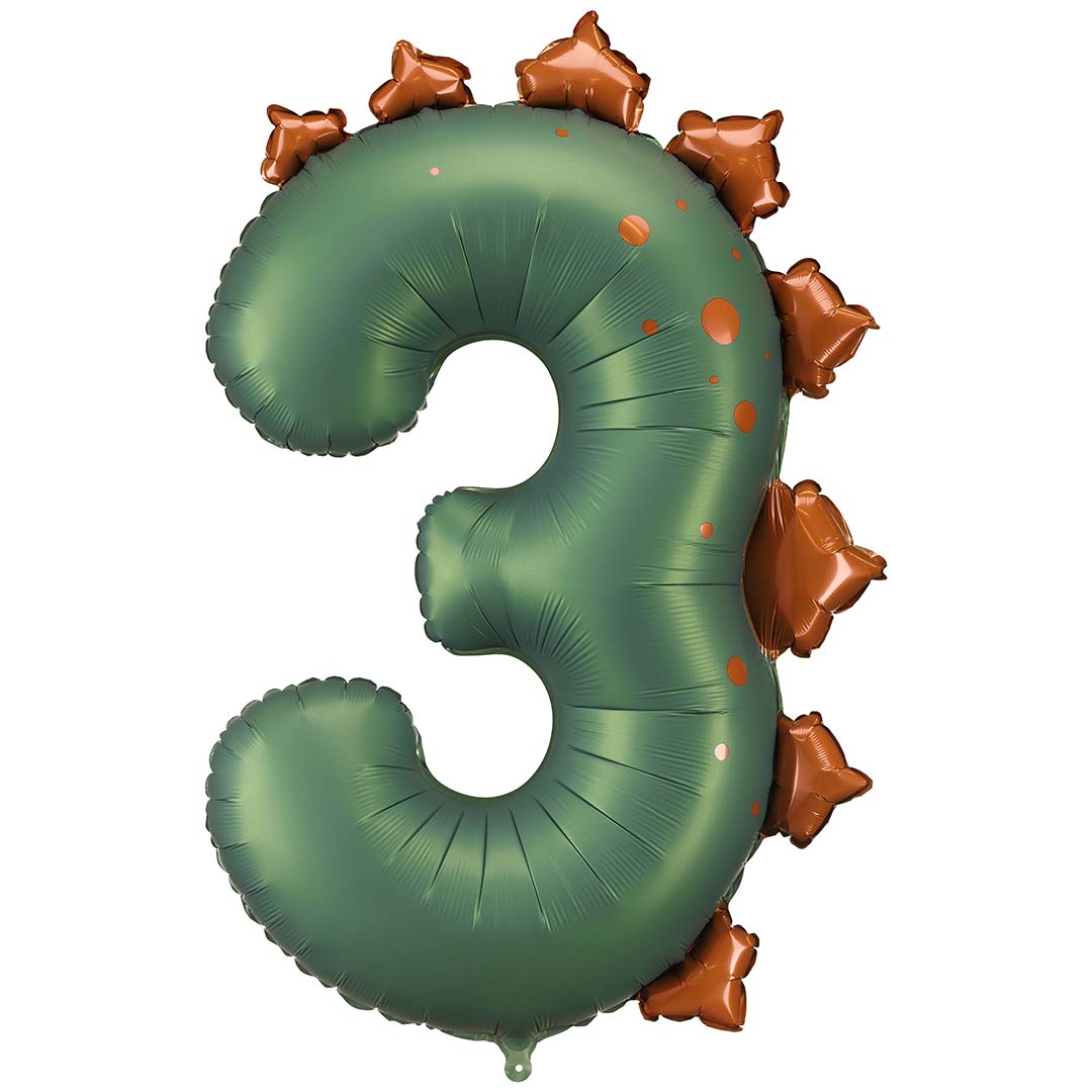 partydeco cijferballon 3 - dinosaurus - 92 cm | FB315-3 | 1