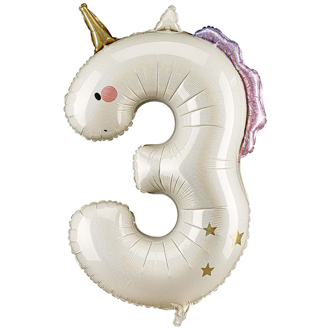 partydeco cijferballon 3 - eenhoorn - 93 cm | FB359-3 | 1