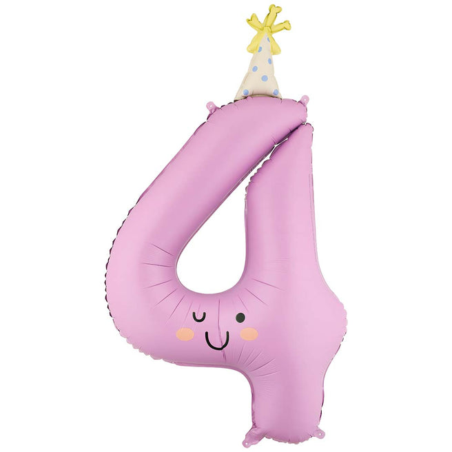 partydeco cijferballon 4 - lavendel - 86 cm | FB411T-4 | 2