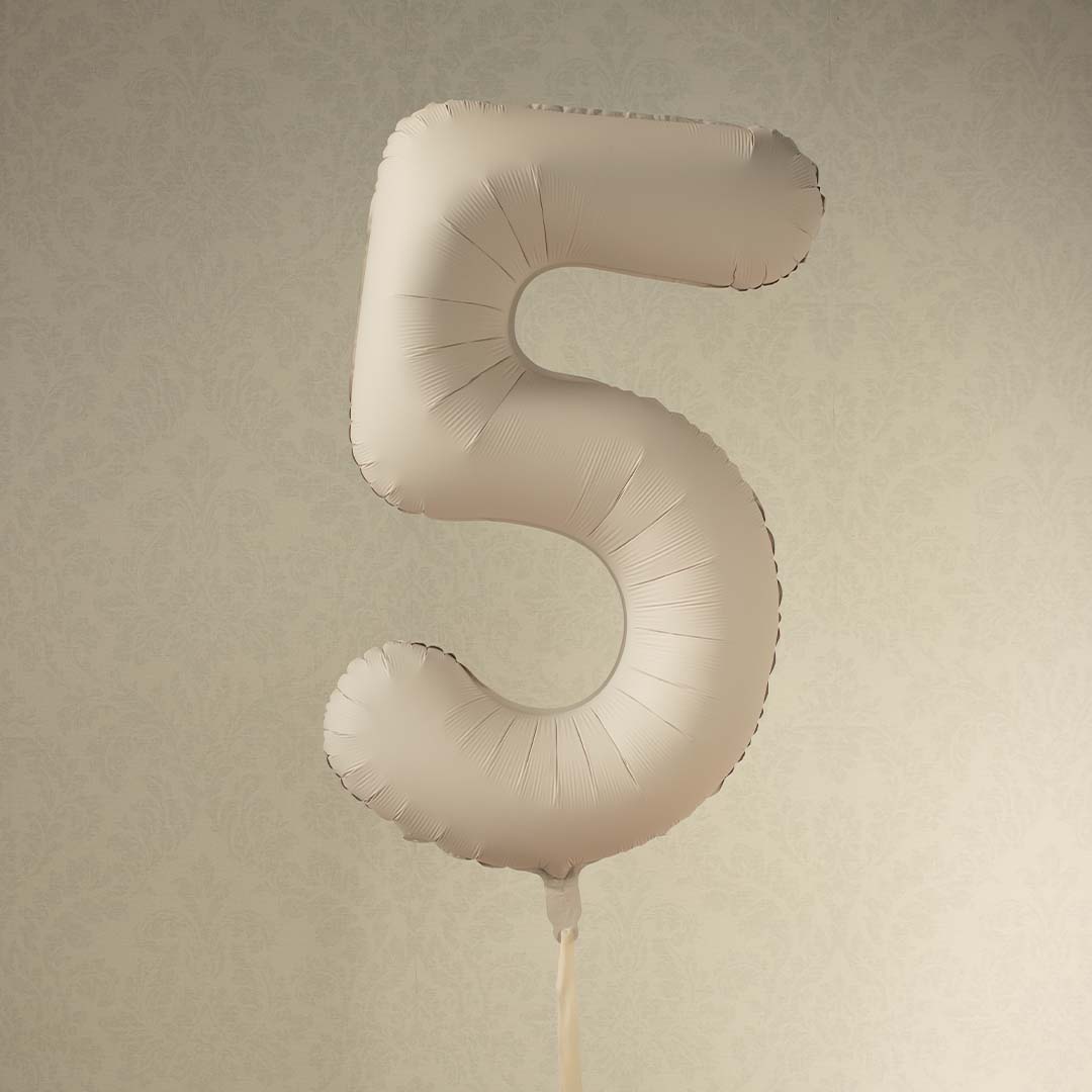 partydeco cijferballon 5 - beige - 86 cm | FB1T-5-013J | 2