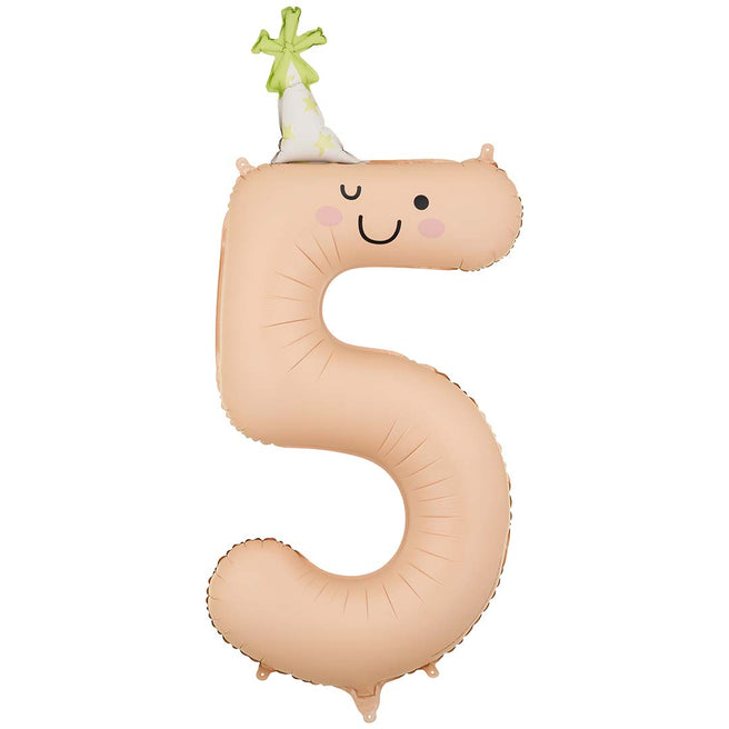 partydeco cijferballon 5 - perzik - 86 cm | FB411T-5 | 2