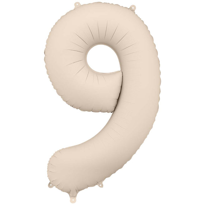 partydeco cijferballon 9 - beige - 86 cm | FB1T-9-013J | 1