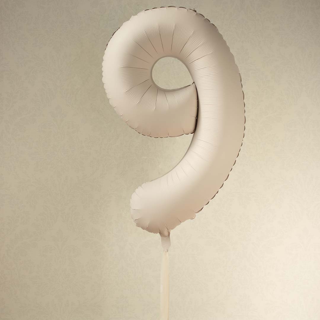 partydeco cijferballon 9 - beige - 86 cm | FB1T-9-013J | 2