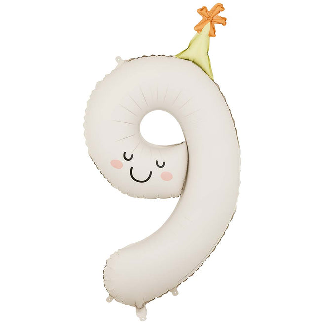 partydeco cijferballon 9 - crème - 86 cm | FB411T-9 | 1