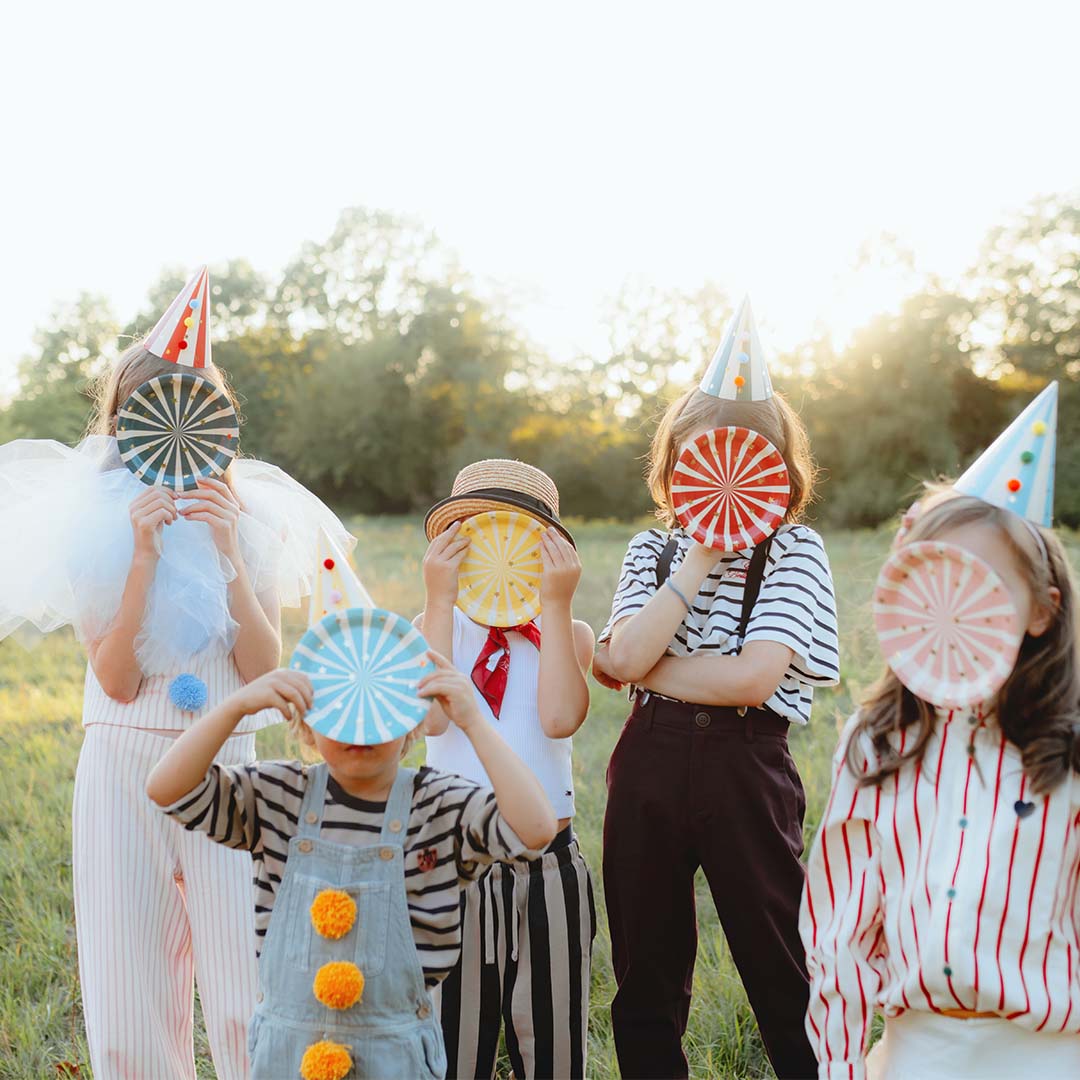 partydeco feesthoedjes - pompoms - 6st | CPP34 | 2