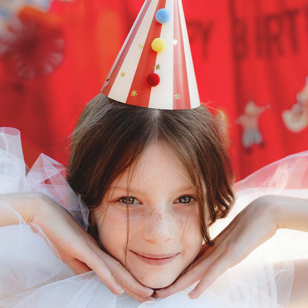 partydeco feesthoedjes - pompoms - 6st | CPP34 | 3