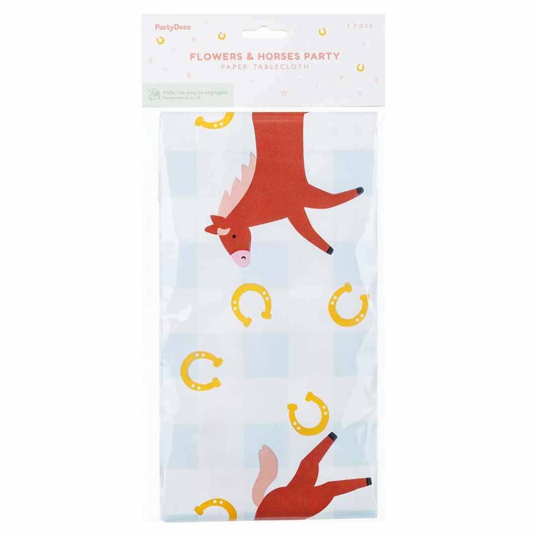 partydeco papieren tafelkleed - ruitjes en paarden | OBP3 | 1