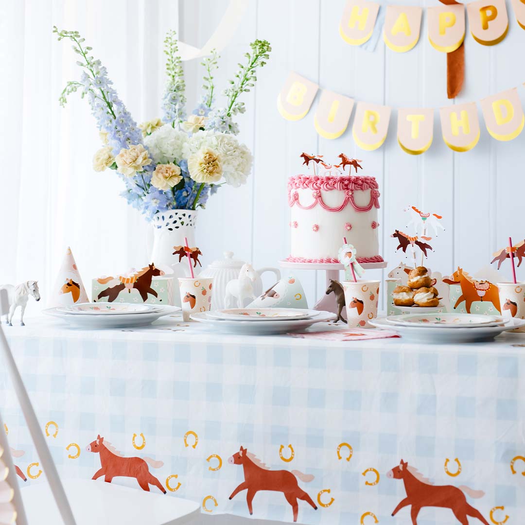 partydeco papieren tafelkleed - ruitjes en paarden | OBP3 | 3
