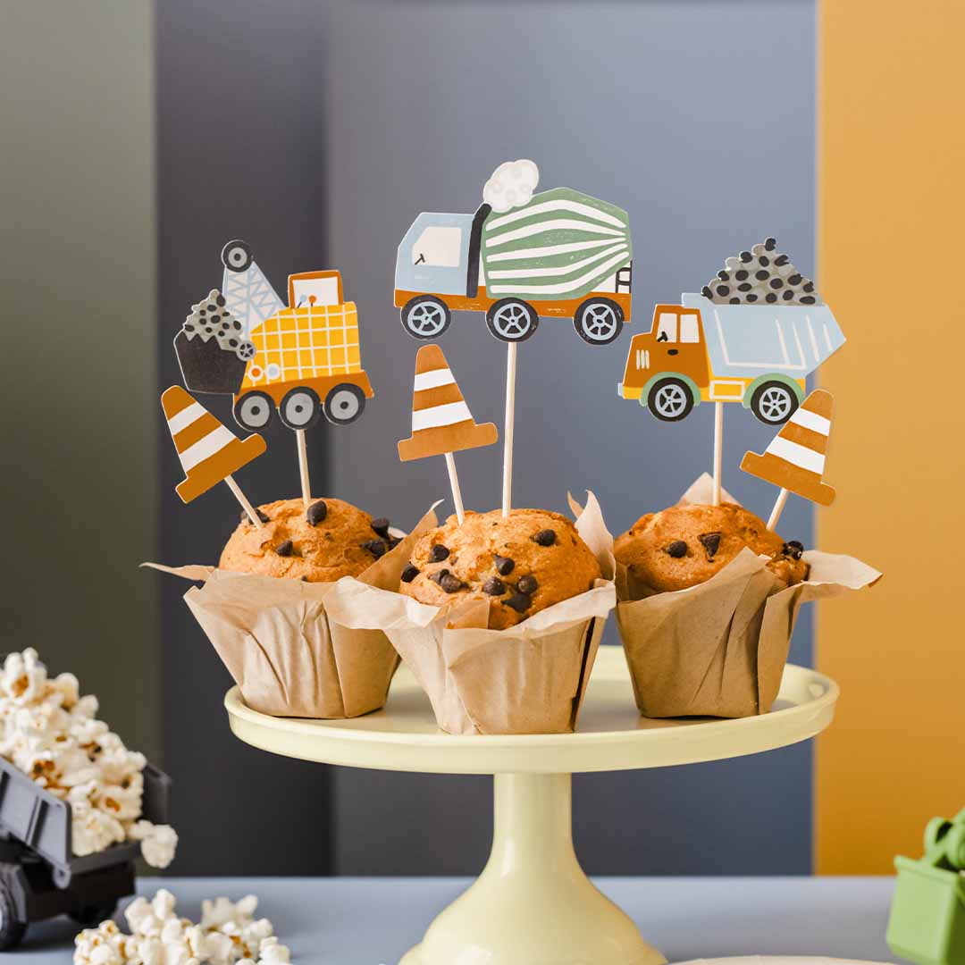 partydeco taartversiering - bouwvoertuigen - 6st | KPM32 | 2