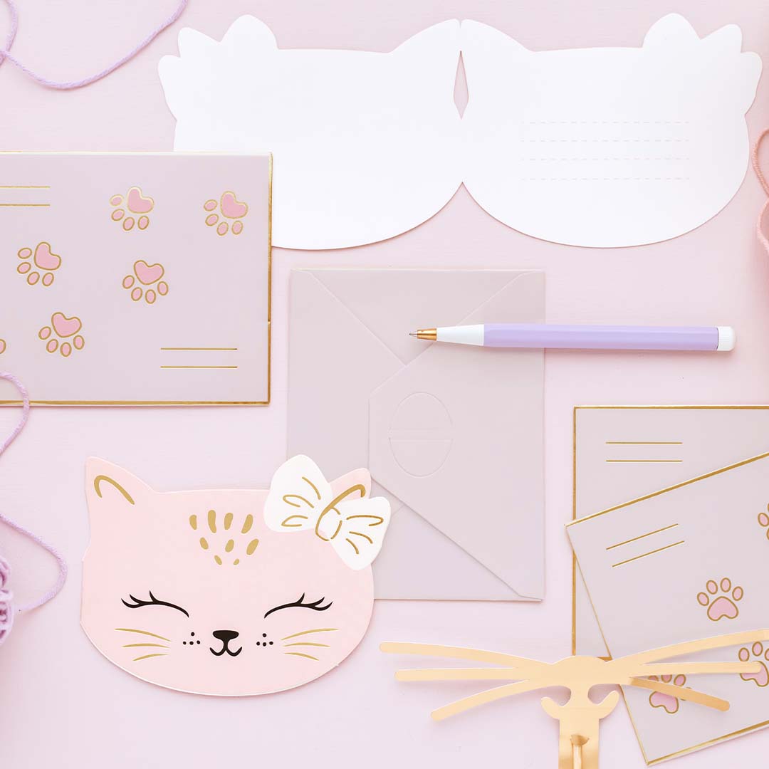 partydeco verjaardagsuitnodigingen - poes - 6st | ZPP6 | 3