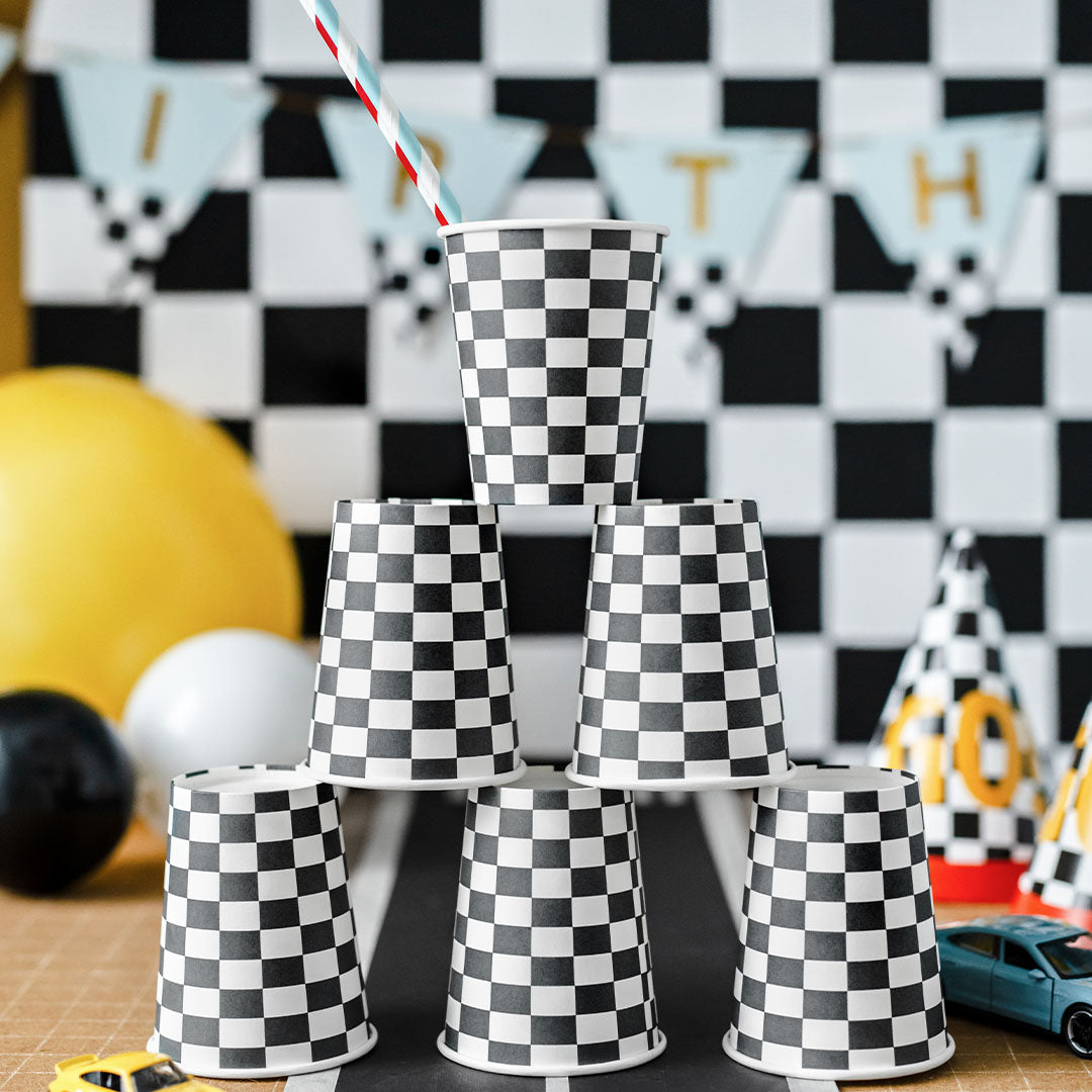 partydeco bekers - geruit - 6st | KPP74-EU1 | 3