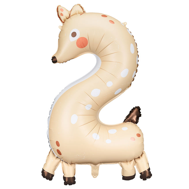 partydeco cijferballon 2 - ree - 102 cm | FB163-2 | 