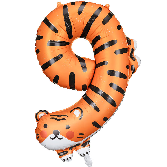 partydeco cijferballon 9 - tijger - 87 cm |  FB163-9 | 