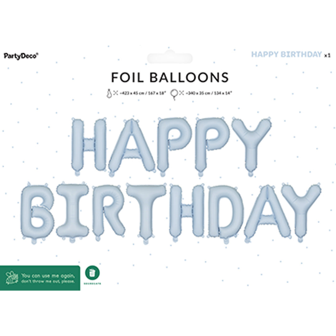 partydeco folieballon happy birthday - blauw - 340x35 cm | FB6T-001J | 2