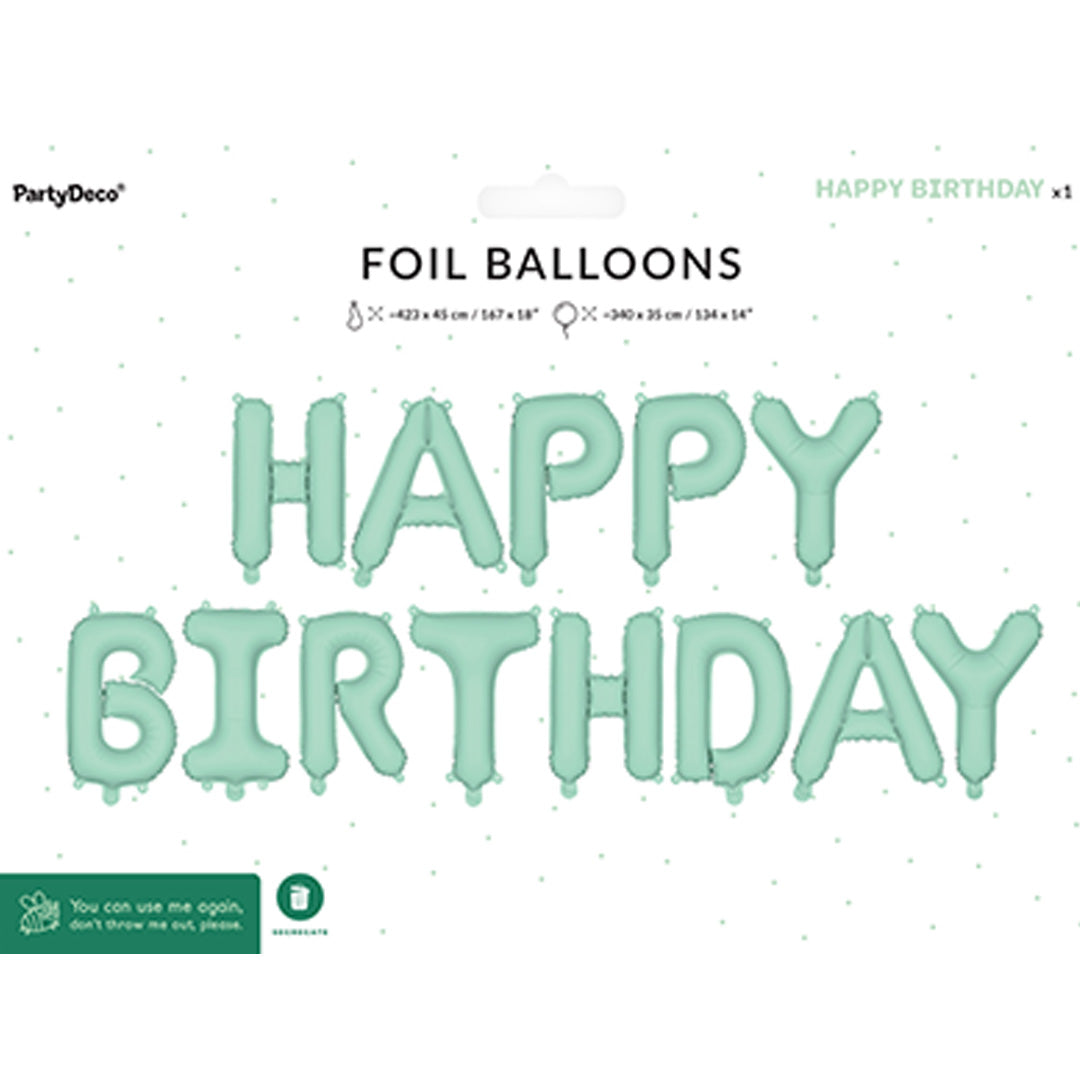 partydeco folieballon happy birthday - groen - 340x35 cm | FB6T-012 | 2