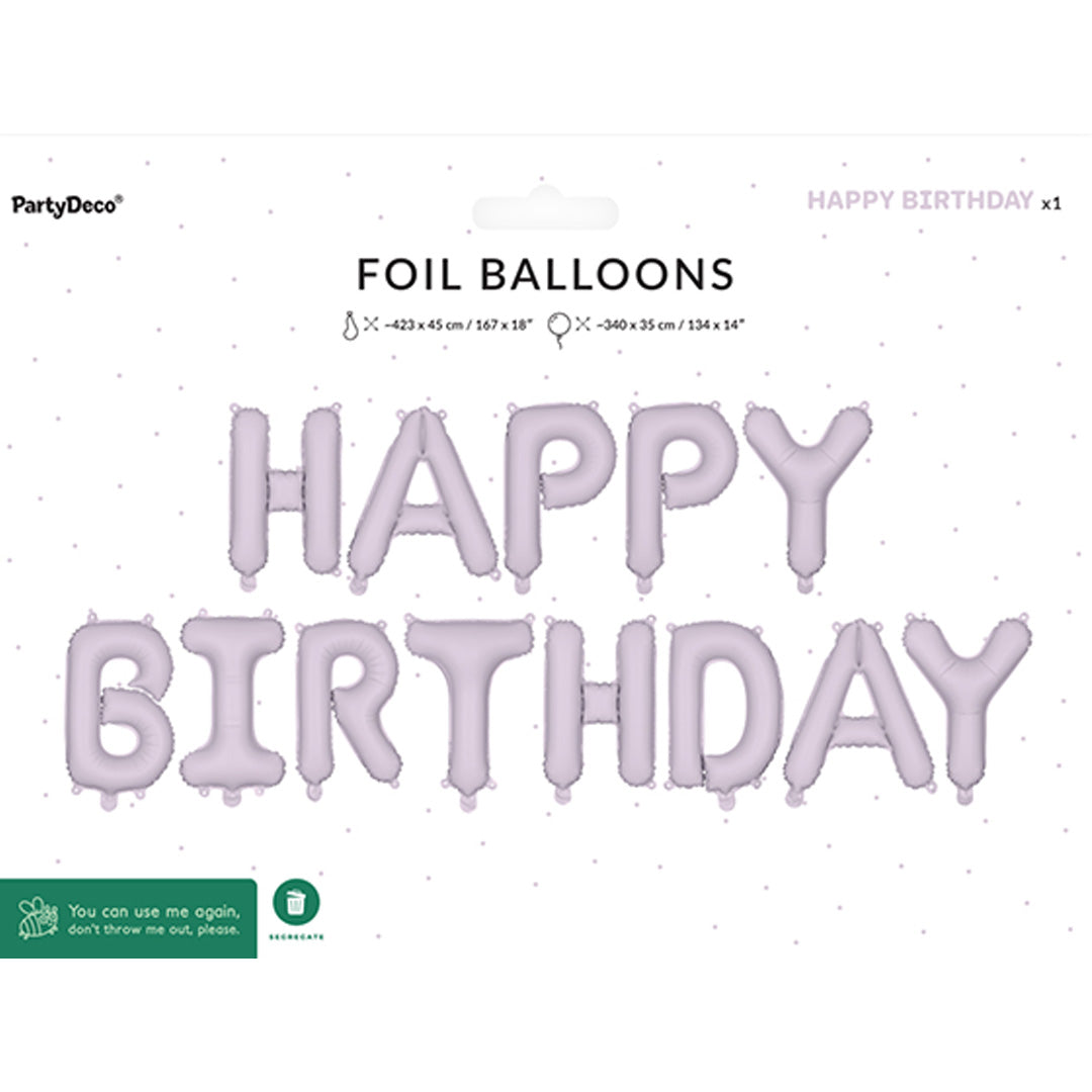 partydeco folieballon happy birthday - paars - 340x35 cm | FB6T-014 | 