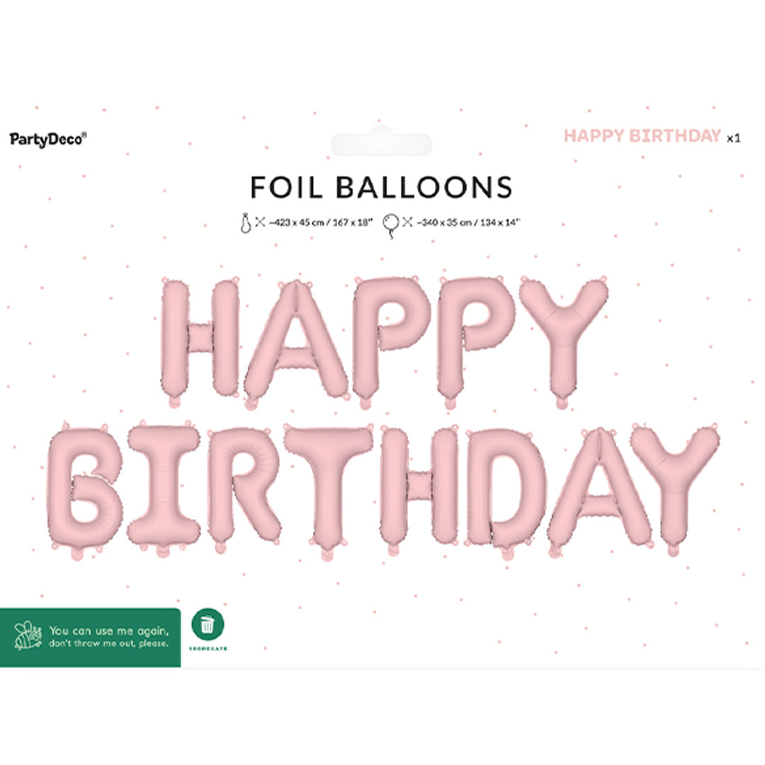 partydeco folieballon happy birthday - roze - 340x35 cm | FB6T-081J | 2