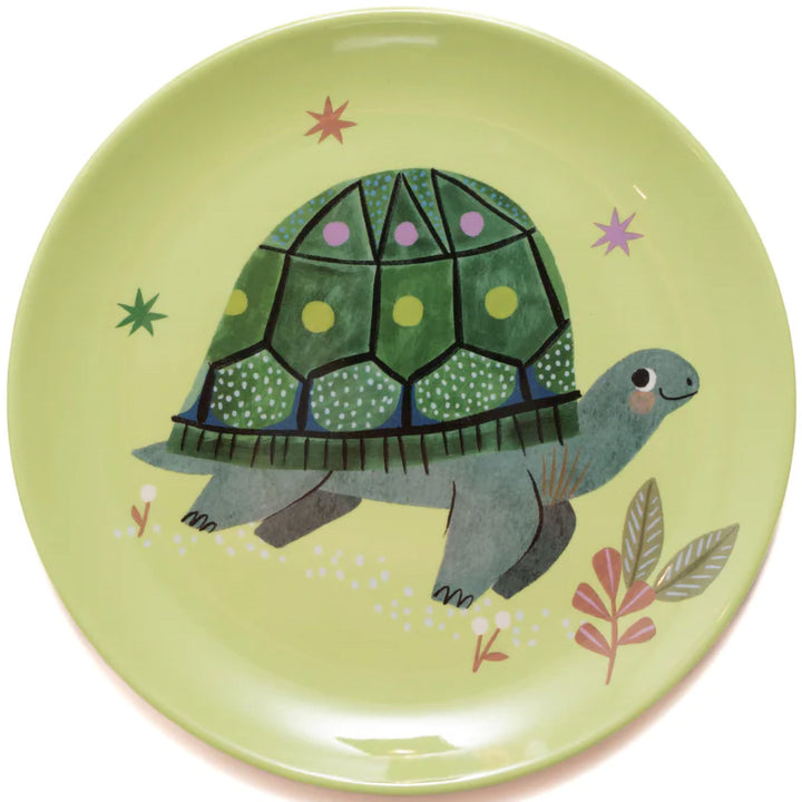Petit monkey melamine kinderbord met een illustratie van een schildpad en sterren.