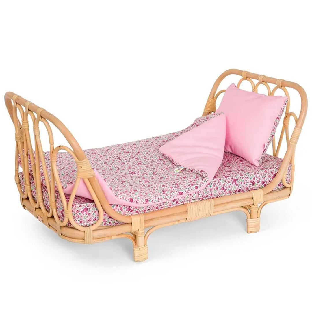 poppie toys rotan poppenbedje met beddengoed - bloemen | PT2110 | 0
