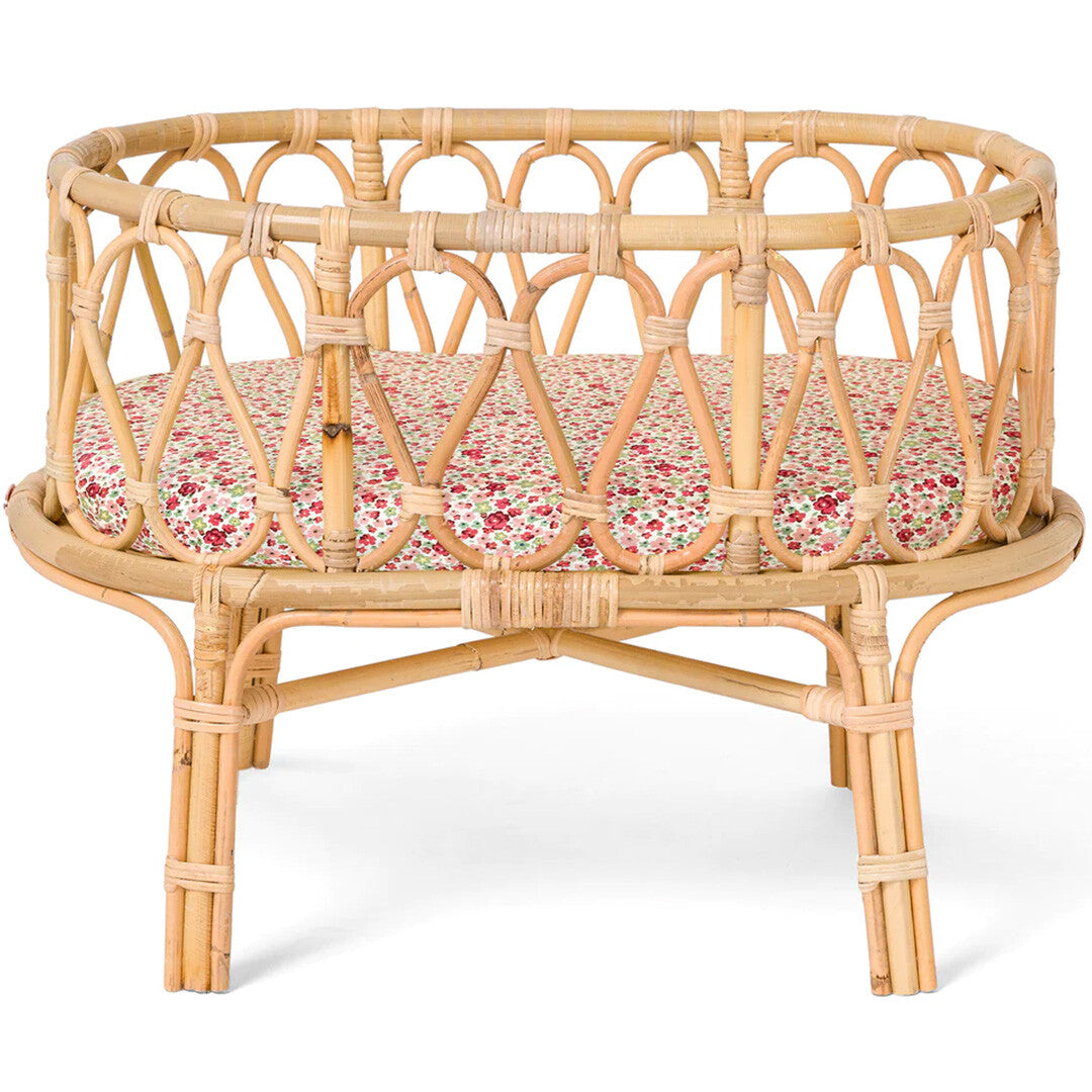 poppie toys rotan poppenwiegje met matras - weidebloemen | PT2109 | 0