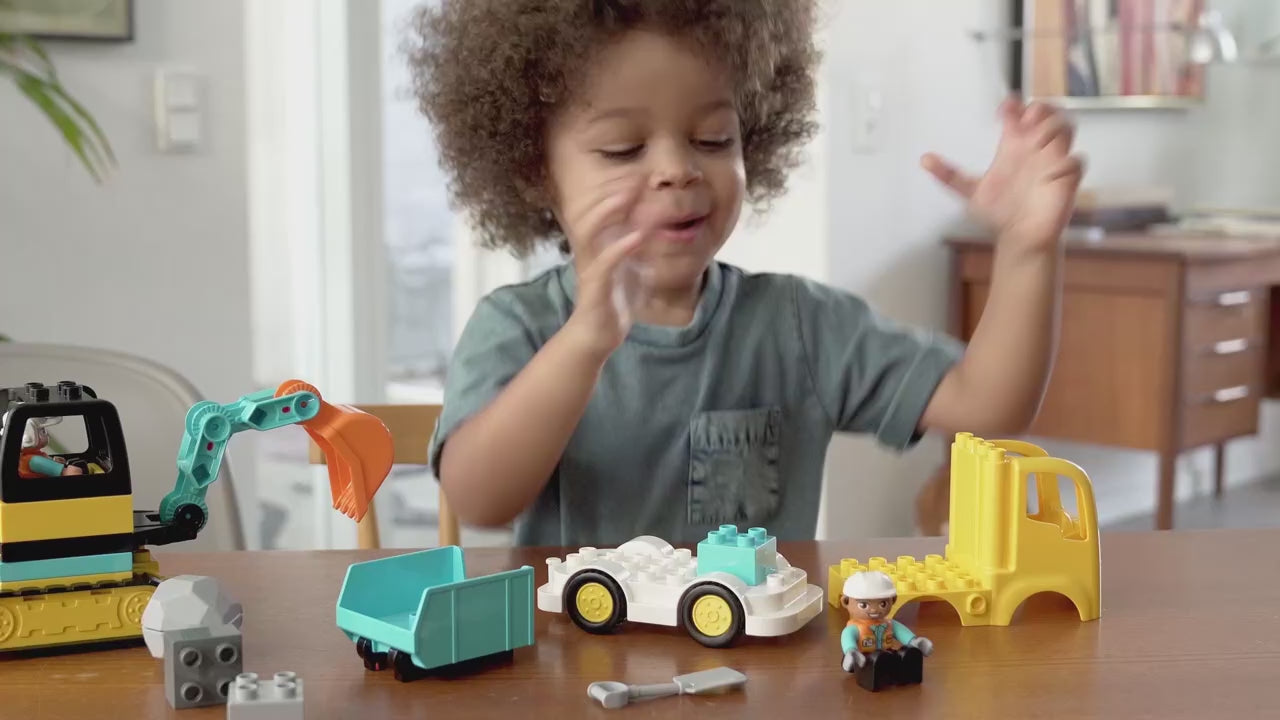 LEGO DUPLO construction truck en graafmachine met rupsbanden (20 onderdelen)