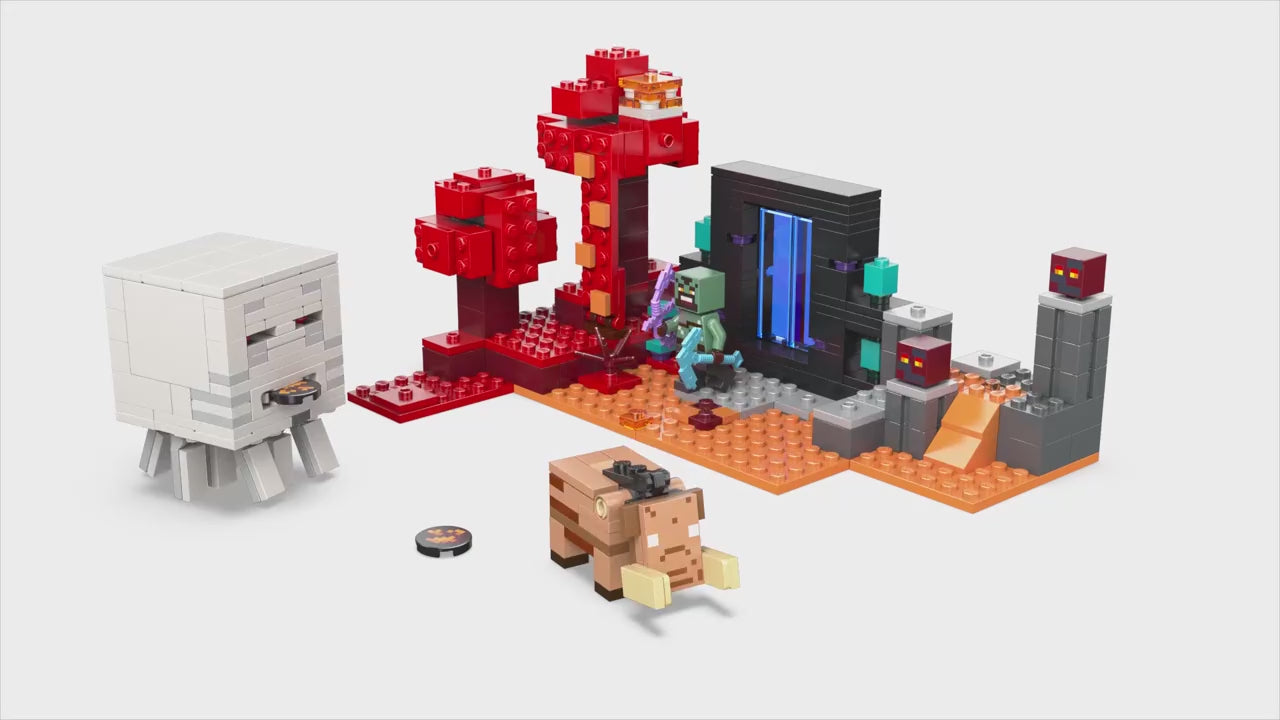 LEGO minecraft hinderlaag bij het nether-portaal