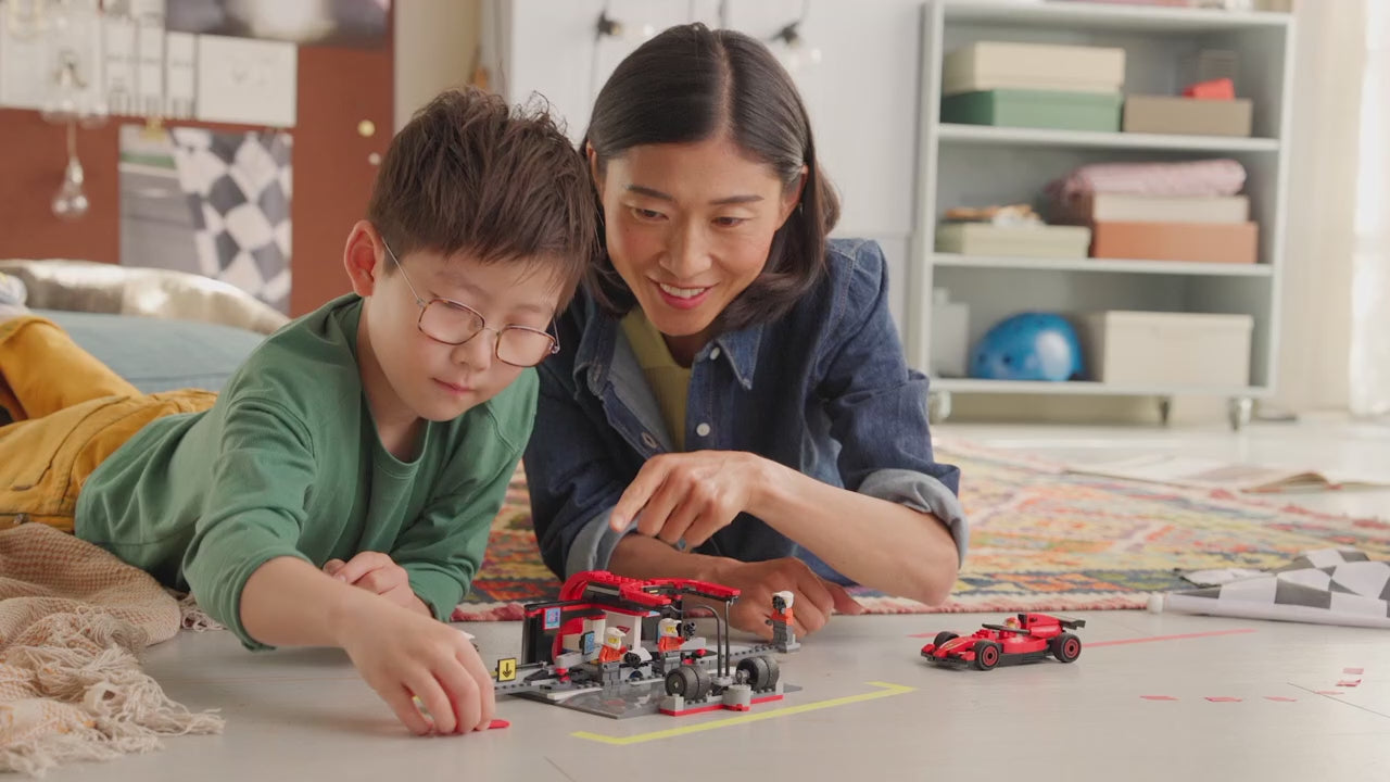 LEGO city f1 pitstop en pitcrew met ferrari auto