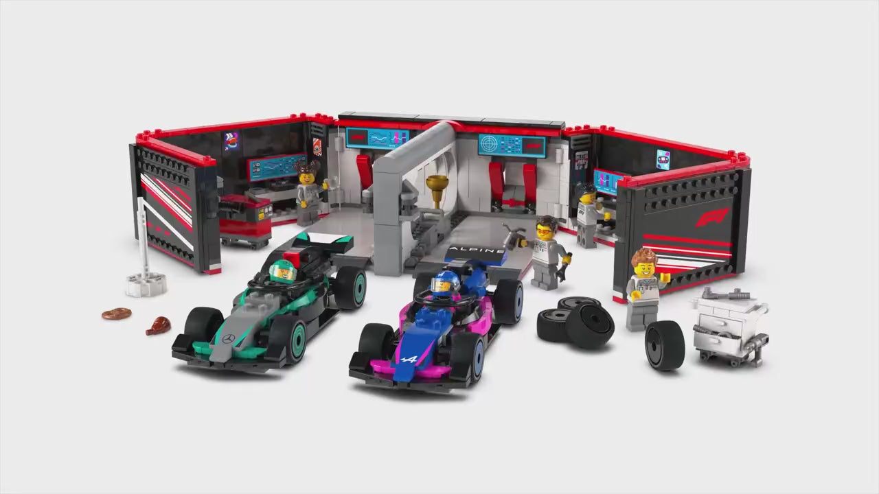 LEGO city f1 garage met mercedes-amg en alpine auto's