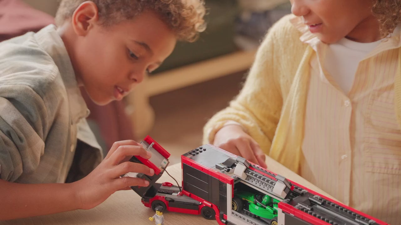 LEGO city f1 truck met rb20 en amr24 f1 auto's speelset