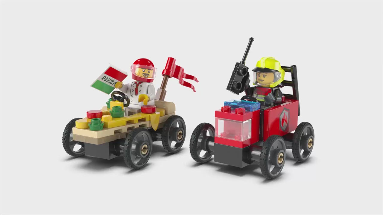 LEGO city raceautopakket pizzabestelwagen vs. brandweerauto