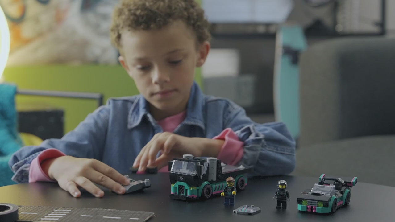 LEGO city raceauto en transporttruck bouw