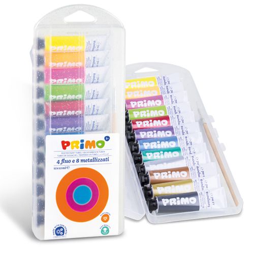 primo plakkaatverf metalic & fluoriserend - 12 kleuren | 245004506 | 0