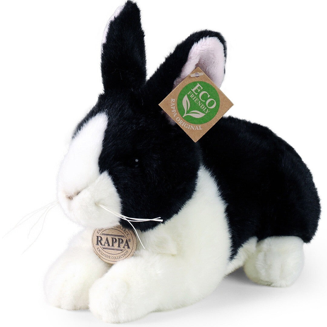 rappa knuffelkonijn liggend zwart-wit - 25 cm | RAP230781 | 0