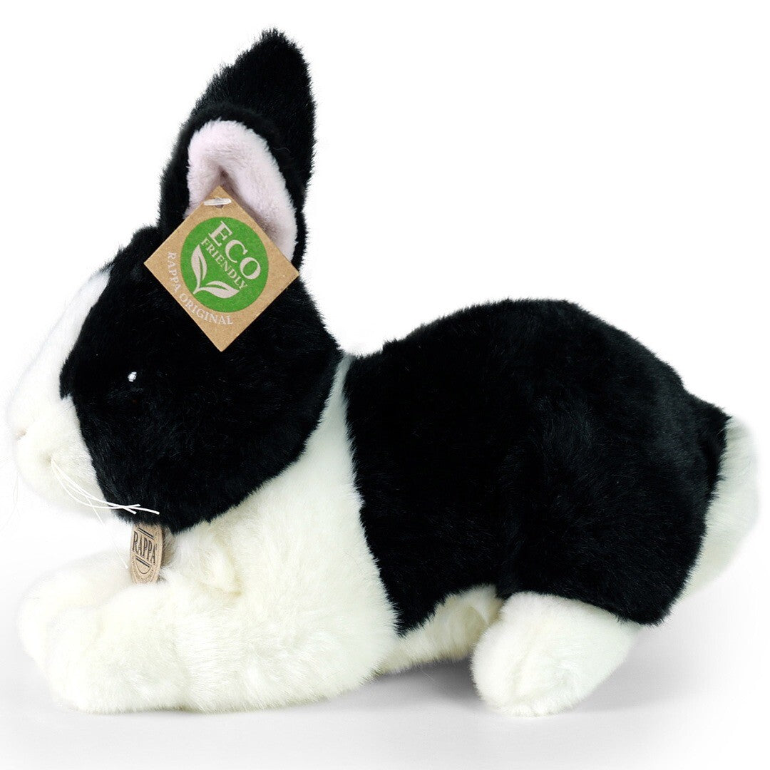 rappa knuffelkonijn liggend zwart-wit - 25 cm | RAP230781 | 2