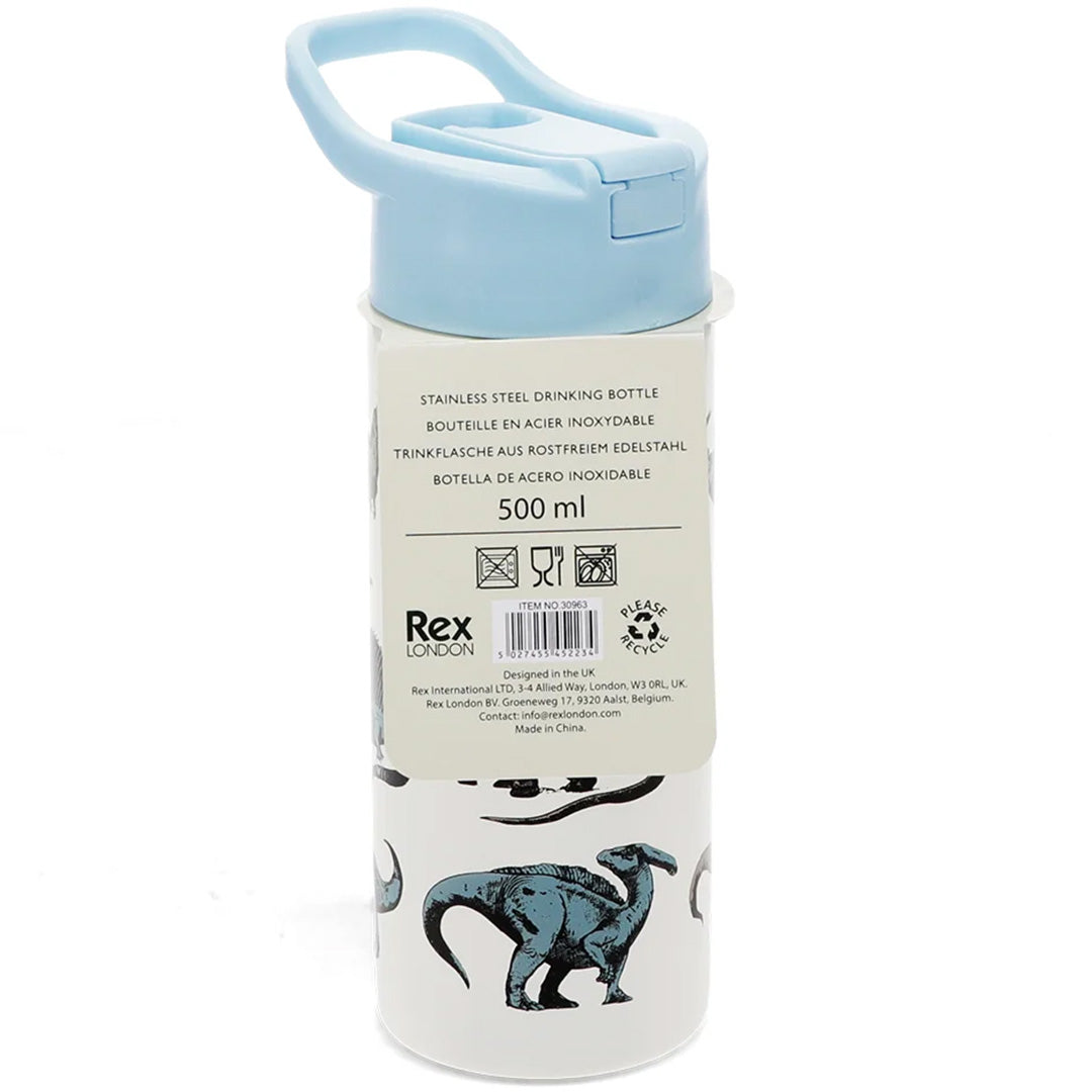rex london rvs drinkfles met rietje - dinosaur - 500 ml | 30963 | 5