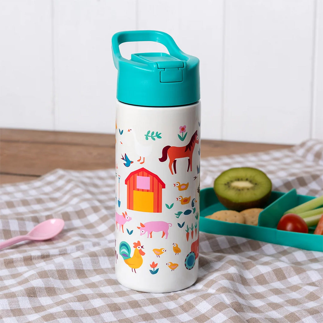 rex london rvs drinkfles met rietje - farmyard - 500 ml | 30965 | 1