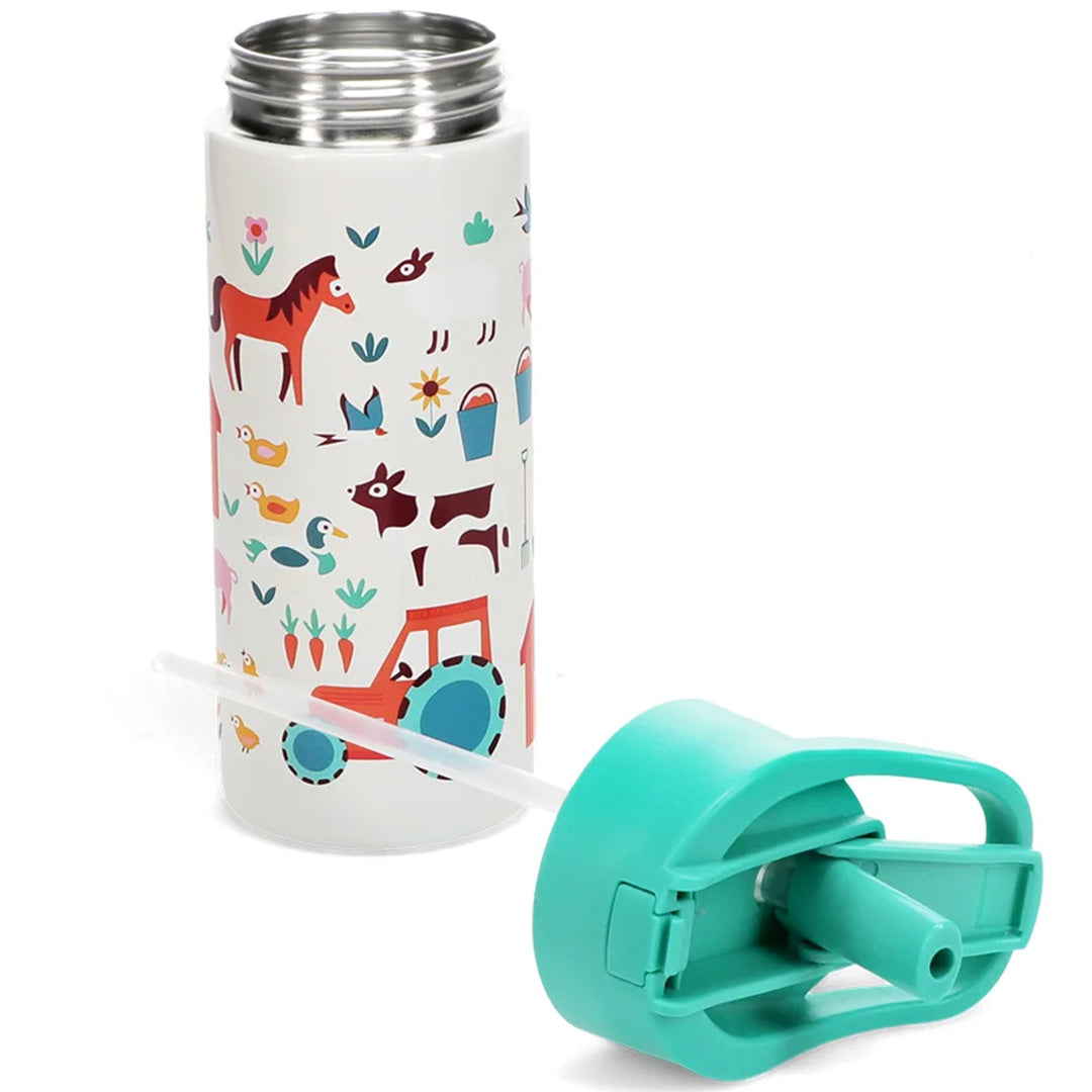 rex london rvs drinkfles met rietje - farmyard - 500 ml | 30965 | 3