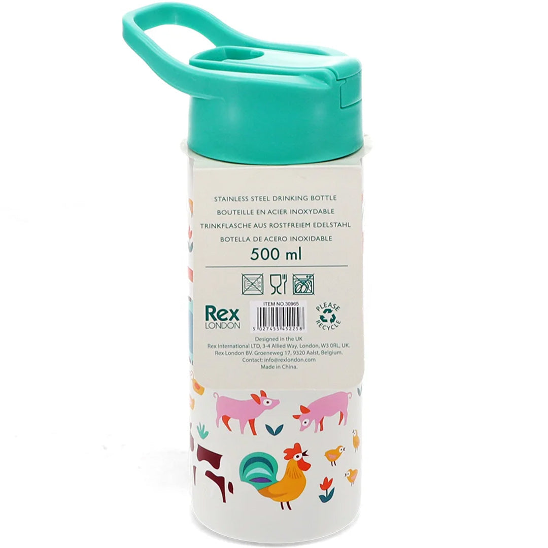 rex london rvs drinkfles met rietje - farmyard - 500 ml | 30965 | 5