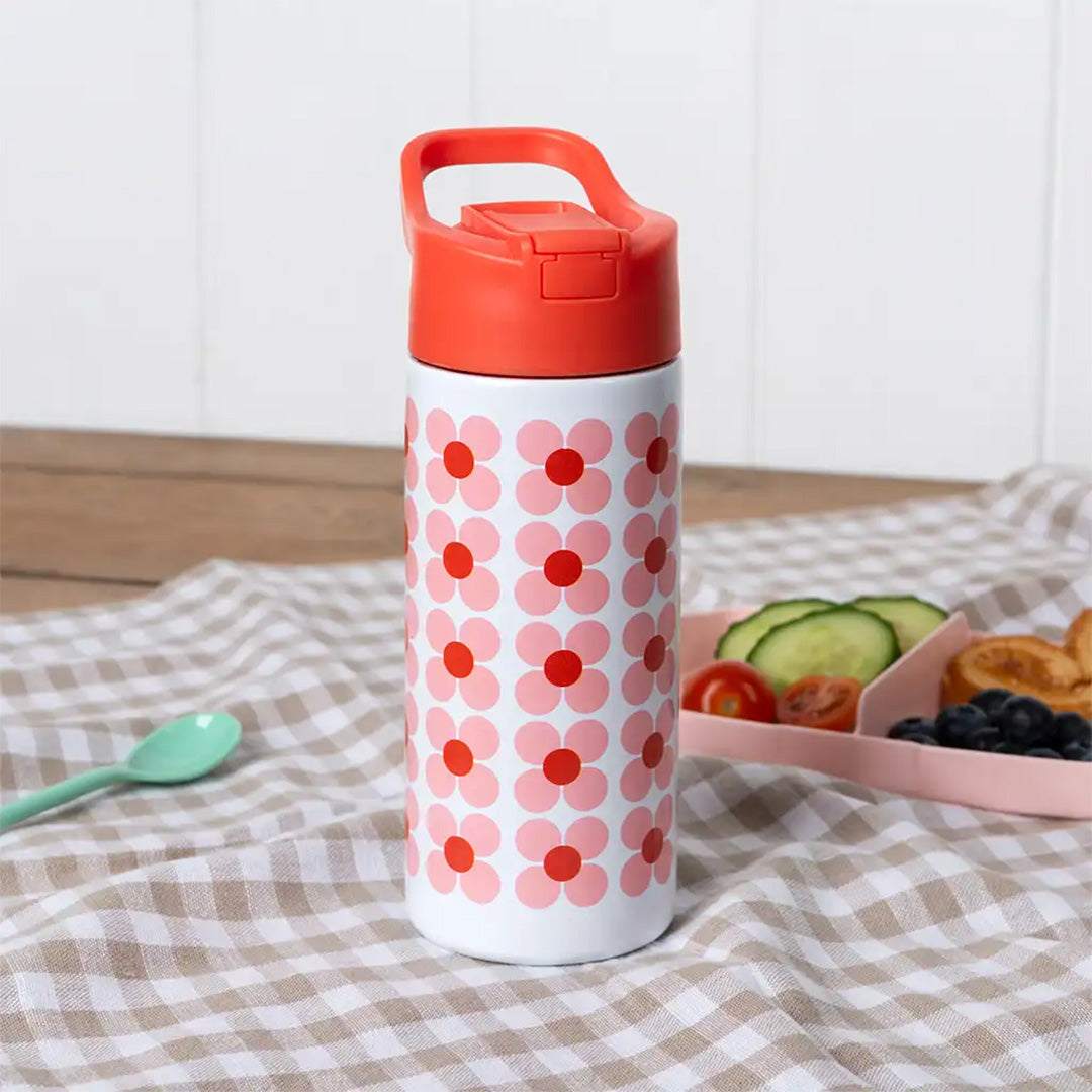 rex london rvs drinkfles met rietje - pink daisy - 500 ml | 30966 | 1