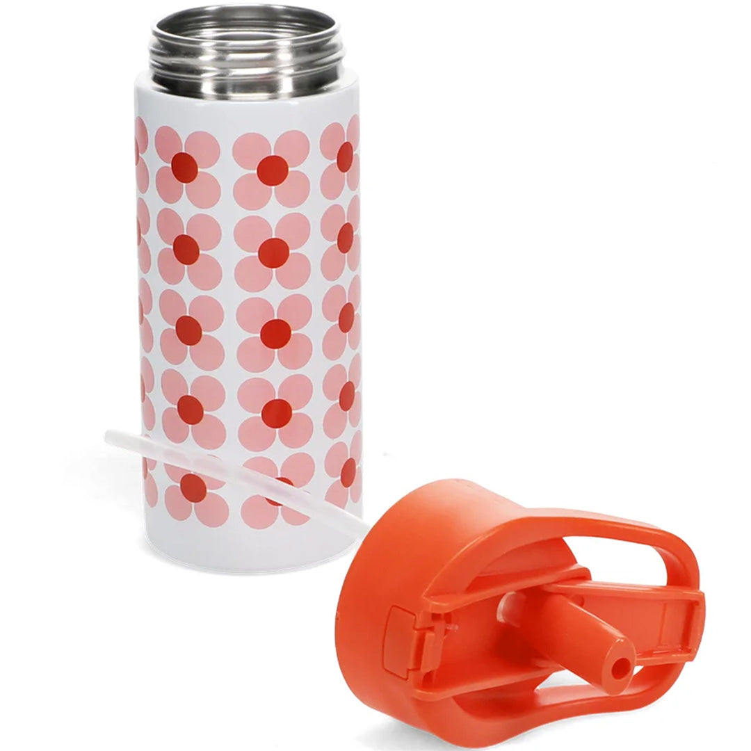 rex london rvs drinkfles met rietje - pink daisy - 500 ml | 30966 | 3