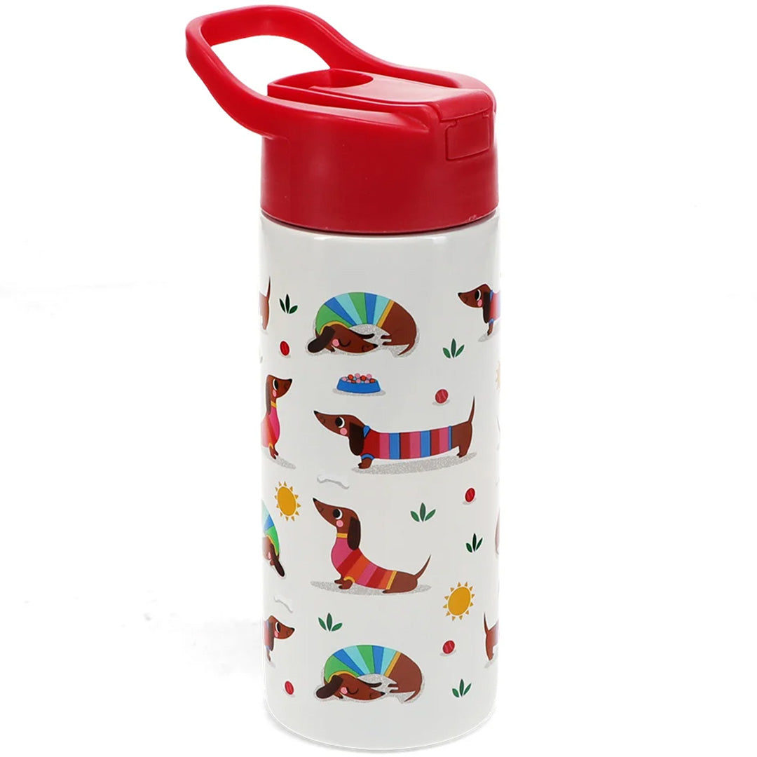 rex london rvs drinkfles met rietje - sunny sausage dog - 500 ml | 30964 | 0