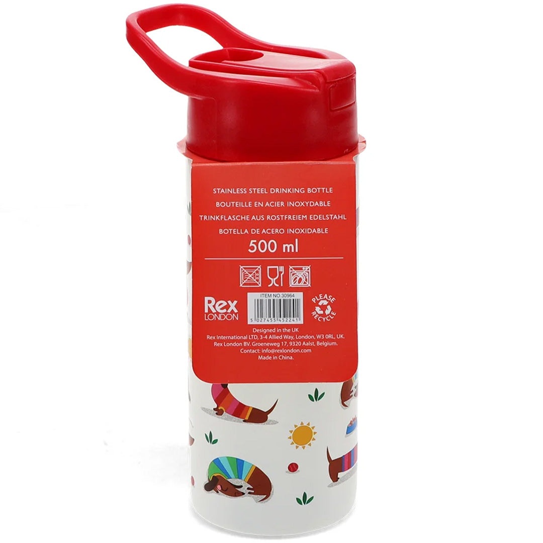 rex london rvs drinkfles met rietje - sunny sausage dog - 500 ml | 30964 | 5