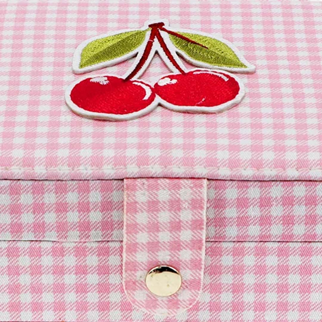 rex london sieradendoosje - pink gingham cherry | REX31762 | 3