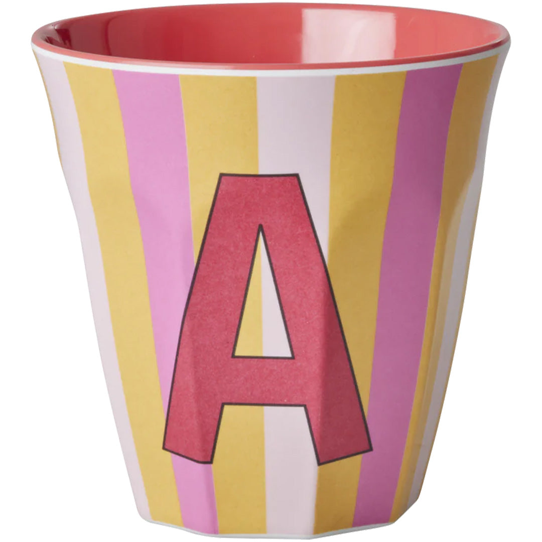 rice alfabetbeker A - streepjes - roze - 250 ml | MELCU-ALPSTRAI | 1