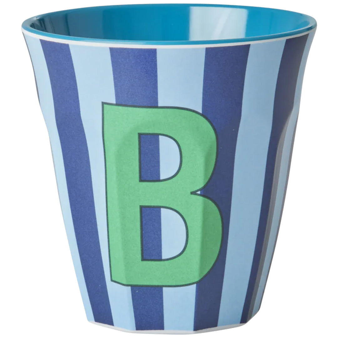 rice alfabetbeker B - streepjes - blauw - 250 ml | MELCU-ALPSTRBB | 1