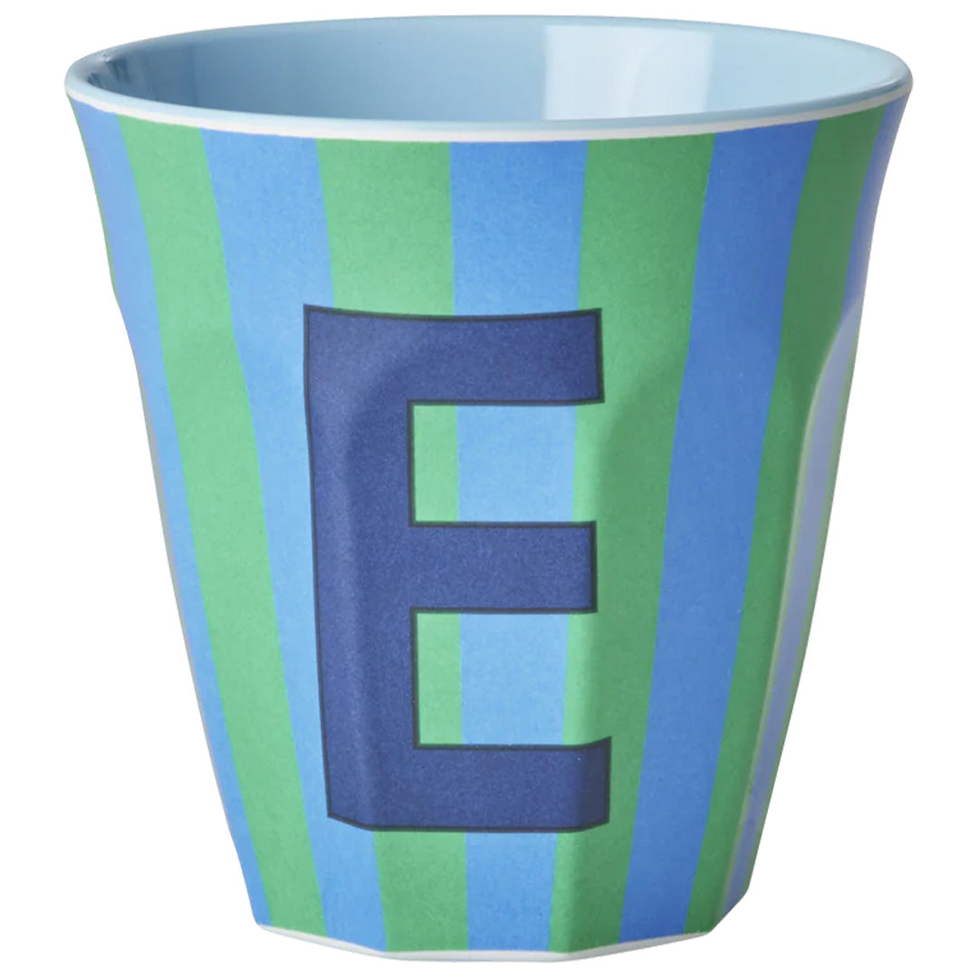 rice alfabetbeker E - streepjes - blauw - 250 ml | MELCU-ALPSTREB | 1